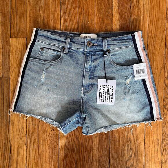 Pistola Winston high rise cut off denim shorts with racing track stripes NWT
